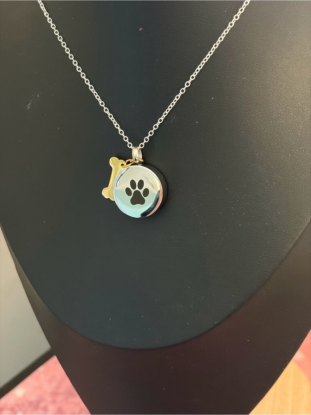 Two-Tone Paw Print Pendant Necklace - Silver with Gold Accent